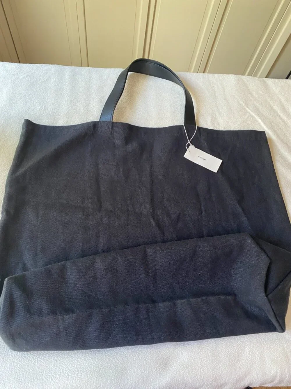 Vince Kendall Conrad Tote Bag Black Canvas Leather Handles NWT